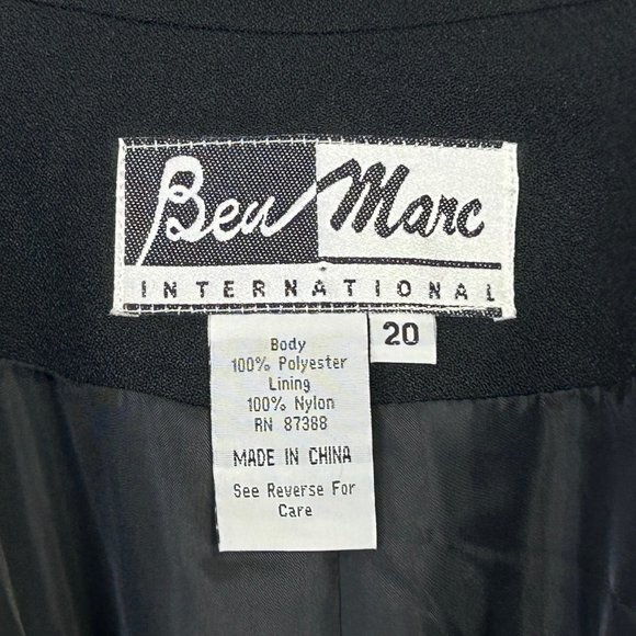 Vintage Beu Marc Womens 20 Black Single Breasted Blazer Suit Jacket Shoulder Pad - Picture 9 of 14
